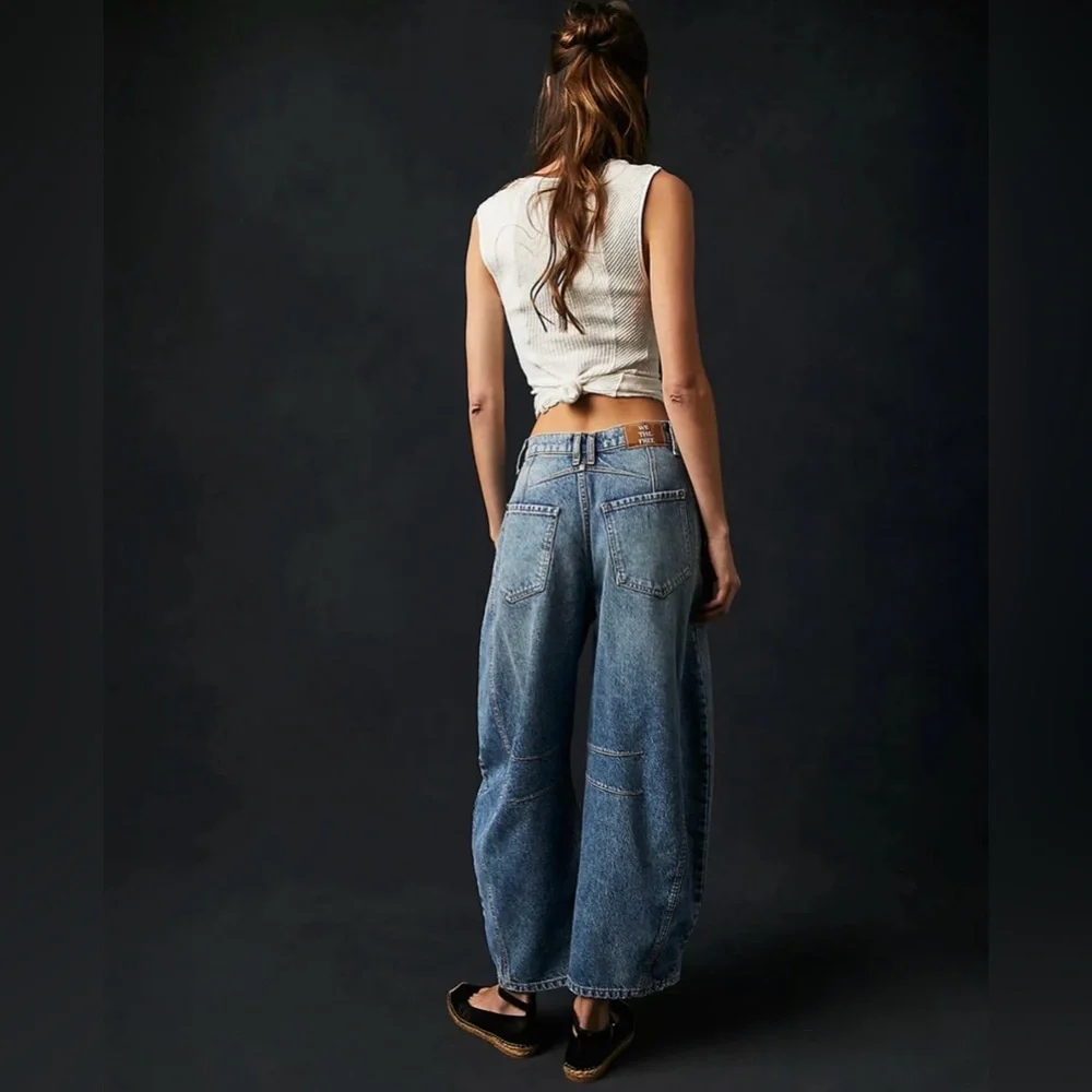 Free People We The Free Good Luck Mid-Rise Barrel Jeans 🦋 Size 24 🦋 Like New - Picture 3 of 7